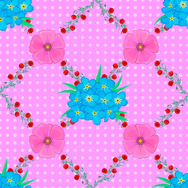 Vektorillustration Frühlingspapier Mit Abstrakten Niedlichen Blumen Auf Rosa Hintergrund Florales — Stockvektor