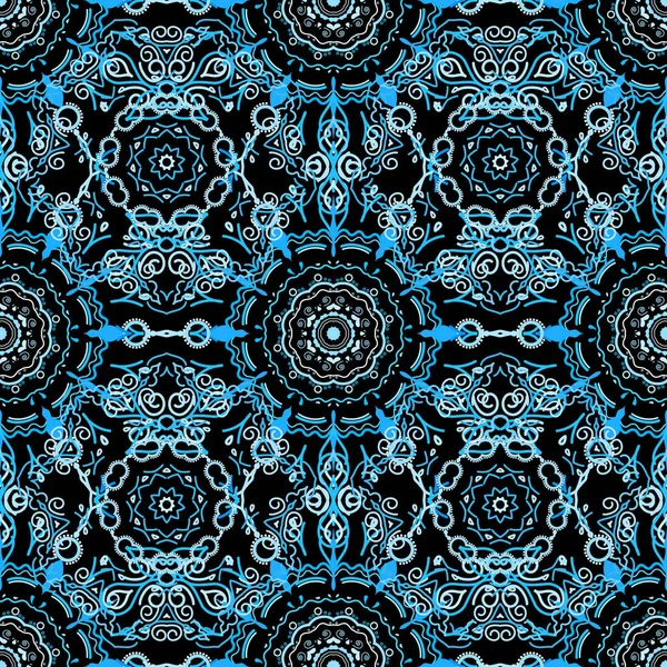 Damast Sömlös Blommig Bakgrund Mönster Blå Färger Vektorillustration — Stock vektor