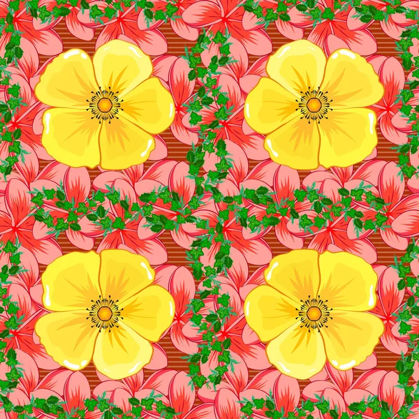 美しい水彩コスモスの花 明るい絵画の花のプリントインスピレーション ピンク オレンジ 黄色のベクトルシームレスパターン — ストックベクタ