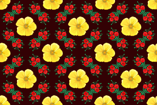 Бесшовный фон. Яркая картина вдохновила маковую печать цветов. Красивые цветы из акварельного мака на коричневом фоне
.