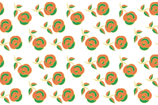 Zelený Oranžový Bílý Květinový Bezešvý Vzor — Stock fotografie
