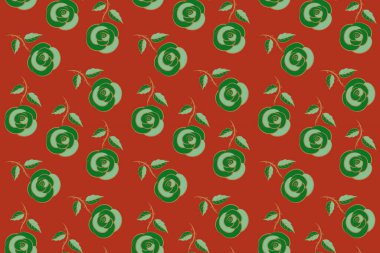 Dekorasyon ve tasarım için güzel bir desen. Gül çiçekleriyle tasarlamak için mükemmel bir desen. Turuncu, kahverengi ve yeşil güllü kusursuz suluboya deseni. Eski, eski. Moda yazdırma.