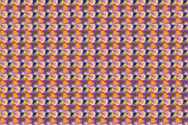 El çizimi çiçek deseni, karışık dekoratif çiçekler. Kusursuz renksiz çiçek deseni..