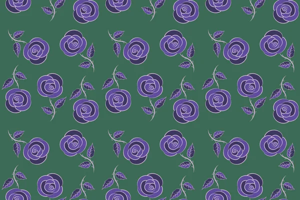 Rosen Nahtlose Muster Retro Hintergrund Mit Violetten Grauen Und Grünen — Stockfoto