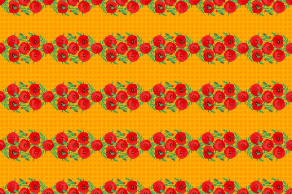 Абстрактный Фон Цветочный Бесшовный Узор Цветущими Маковыми Цветами Листьями Оранжевом — стоковое фото