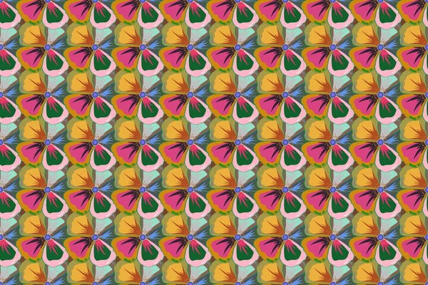 抽象的な多色の花のイラストのTシャツのプリント シームレスなパターンのイラストのためのアロハタイポグラフィ — ストック写真