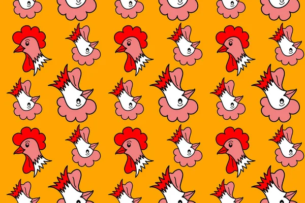 Seamless Pattern Stylized Rooster Hen Cock Chicken Hole Spots Colored — Stock Photo, Image