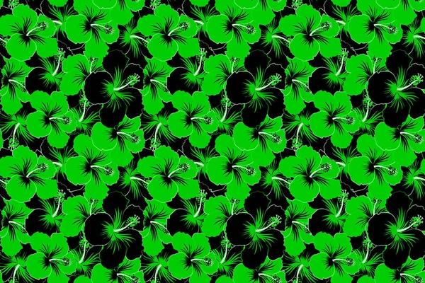 Цветы Гибискуса Чёрного Зелёного Цветов Бесшовный Узор Стилизованного Цветочного Мотива — стоковое фото