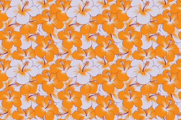 Flores Hibisco Cores Laranja Padrão Sem Costura Motivo Floral Estilizado — Fotografia de Stock