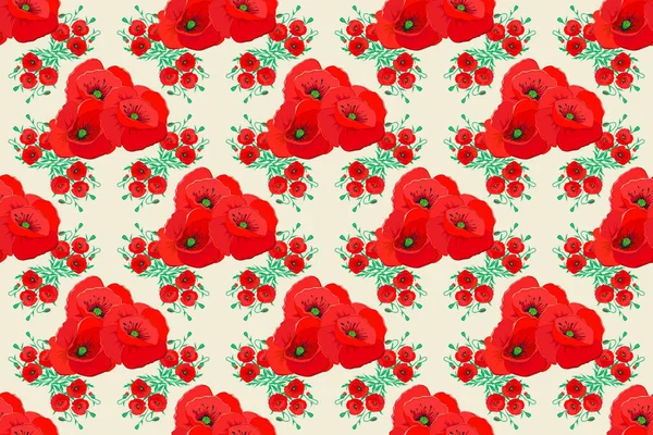 Cute poppy flowers print. Floral vintage seamless pattern on a beige background.