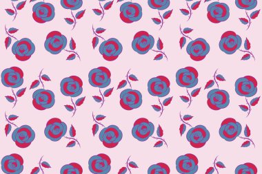 Klasik tasarım. Bir buket retro bitki. Çiçek çizimi. Menekşe, pembe ve mavi renklerde soyut gül arkaplanı. Çiçekler Viktorya dönemi tarzında pürüzsüz desen.