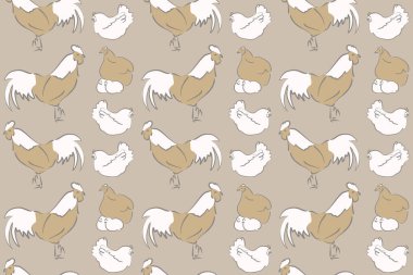 Kusursuz şekilli horoz, tavuk, penis, delikli tavuk ve renkli arka planda lekeler. Renksiz penis ve tavuk arka planı. El çizimi.