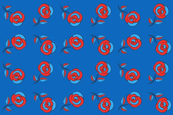 Modré Džíny Stylizované Růže Džíny Pozadí Modrými Hnědé Červené Růžové — Stock fotografie