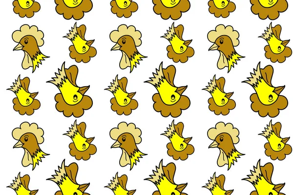 シームレスなチンポとバックをカラーフィル 手描き 様式化された鶏のシームレスなパターン その後 コック 色の背景に穴とスポットを持つ鶏 — ストック写真
