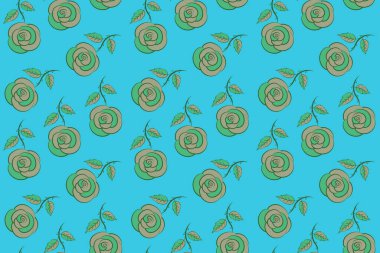 Bej, yeşil ve mavi renklerde soyut, pürüzsüz desen. Doğa gülleri. Arkaplan resimlemesi.