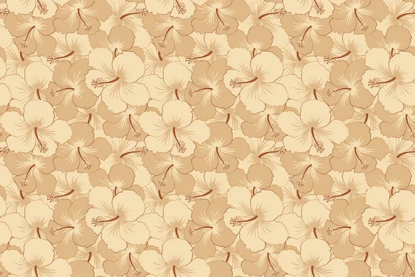 Seamless floral background. Hibiscus flowers in brown colors. Seamless pattern of stylized floral motif, flowers, hole, spots, doodles. Hand drawn.