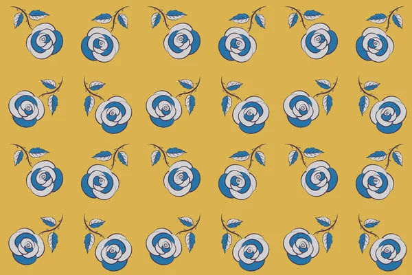 Beautiful pattern for decoration and design. Seamless watercolor pattern with blue, yellow and gray roses. Exquisite pattern for design with rose flowers. Trendy print. Vintage, retro.