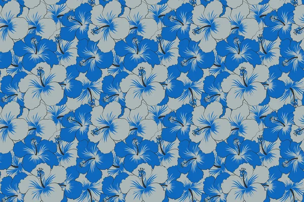 Naadloze Bloemenachtergrond Handgetekend Hibiscus Bloemen Blauwe Kleuren Naadloos Patroon Van — Stockfoto