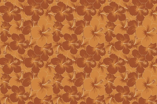 Seamless floral background. Hibiscus flowers in brown colors. Seamless pattern of stylized floral motif, flowers, hole, spots, doodles. Hand drawn.
