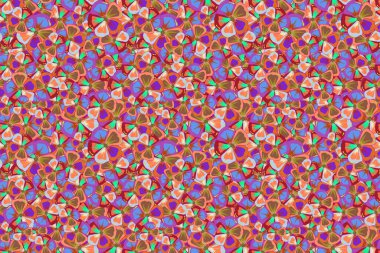 Elle boyanmış çiçekler. Turuncu, yeşil ve mor renkli küçük çiçeklerle kusursuz desen.