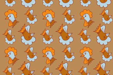 Kusursuz şekilli horoz, tavuk, penis, delikli tavuk ve renkli arka planda lekeler. El çizimi. Renksiz penis ve tavuk arkaplanı.