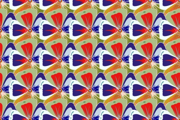 Nahtloses Muster Mit Niedlichen Blüten Roten Grünen Und Violetten Farben — Stockfoto