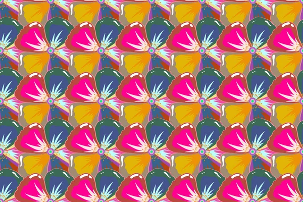 Nahtloses Muster Mit Niedlichen Blüten Rosa Violett Und Gelb — Stockfoto