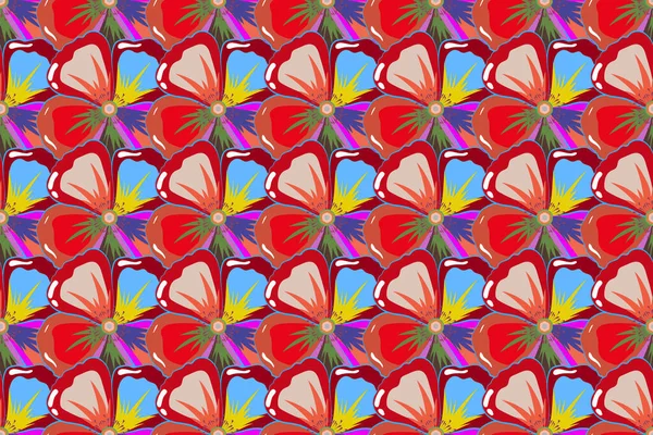 Lindo Fondo Floral Patrón Sin Costuras Flores Colores Rojo Azul — Foto de Stock