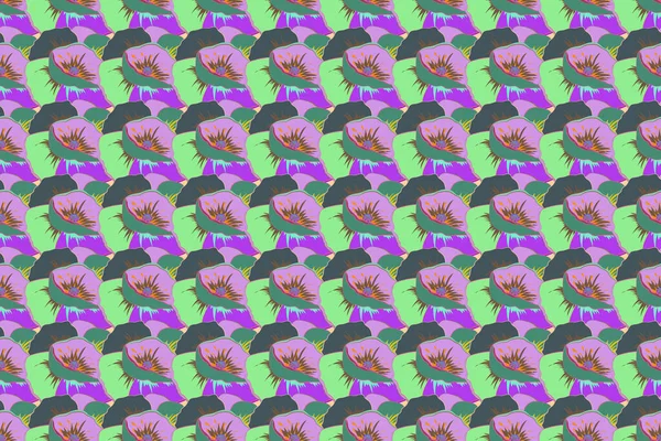 Bunte Blumen Illustrieren Sommer Bunte Hawaiianische Nahtlose Muster Mit Abstrakten — Stockfoto