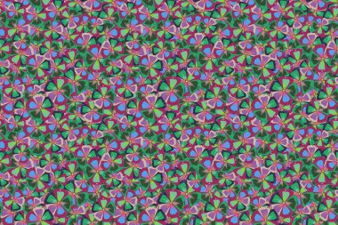 Yeşil, mor ve mor renklerle çizilmiş kusursuz el dokuları. Küçük çiçekte sevimli, dikişsiz desen.