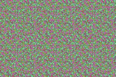 Ditsy tarzı illüstrasyon. Yeşil, turuncu ve sarı renkli küçük şirin çiçekler. Bir çok çiçeğin görüntüsüyle kusursuz desen.