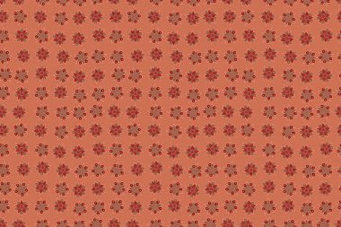 Tarzsız çiçek motifi deseni, çiçekler, delik, noktalar, kahverengi arka planda karalamalar. Kusursuz çiçek arkaplanı. El çizimi.