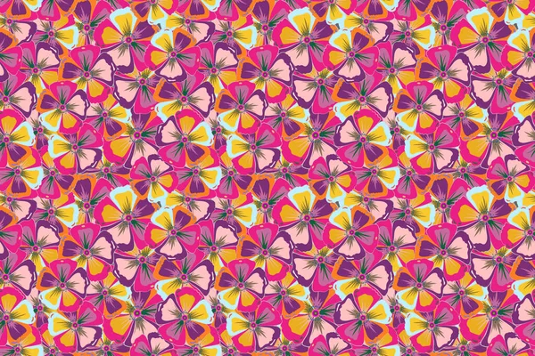 Watercolor seamless pattern with flowers in purple, magenta and yellow colors. Beautiful pattern for decoration and design. Exquisite pattern with watercolor flowers. Trendy print in vintge style.