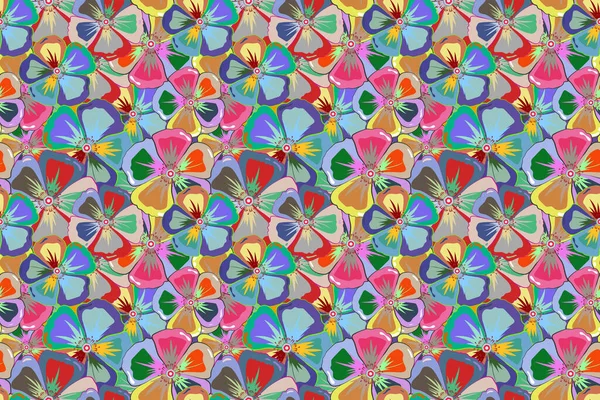 Цветочный Бесшовный Узор Разноцветными Яркими Летними Цветами Бесконечная Разноцветная Текстура — стоковое фото