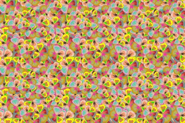 Turuncu, sarı ve yeşil renklerde stilize edilmiş küçük çiçekler. Elle çizilmiş küçük çiçeklerle kusursuz desen.