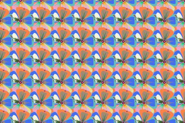 Dekorasyon ve tasarım için güzel bir desen. Turuncu, bej ve mavi renklerle süslü, dikişsiz suluboya deseni. Moda baskısı. Eski usul suluboya çiçeklerin zarif deseni.