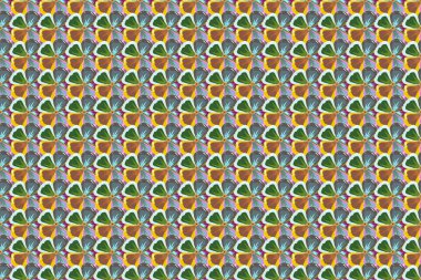 Tasarımın için elementler. Kumaş ya da kağıda basmak için kusursuz çiçek süsü deseni. El çizimi arka plan yeşil, kahverengi ve sarı renklerde.