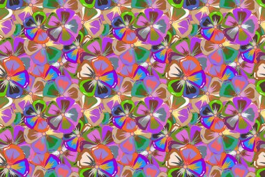 El çizimi, kusursuz desenli çiçek çizimi. Çok renkli, kusursuz, soyut çiçek arkaplanı. Birçok soyut çok renkli çiçeğin çizimi.