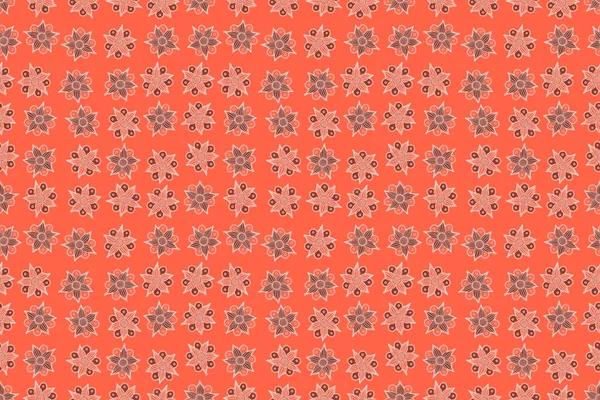 Seamless Pattern Stylized Floral Motif Flowers Hole Spots Doodles Orange — Stock Photo, Image