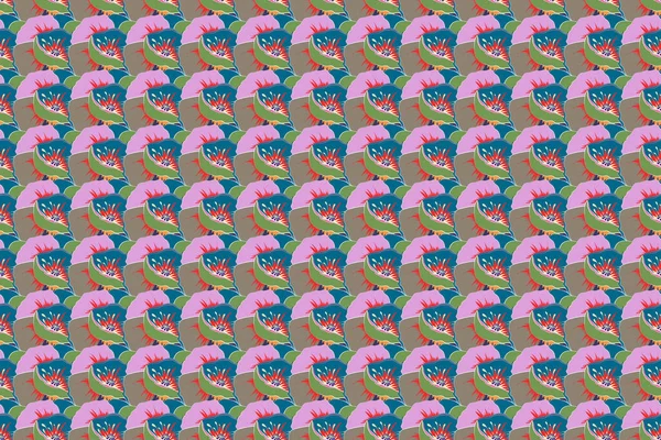 Tropikalny Bezszwowy Wzór Wieloma Kwiatami Abstrakcyjnymi Zmiennobarwna Ilustracja — Zdjęcie stockowe