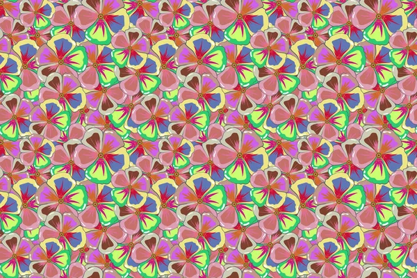 Abstract cute floral print in green, blue and pink colors. Bright beautiful flowers seamless background.