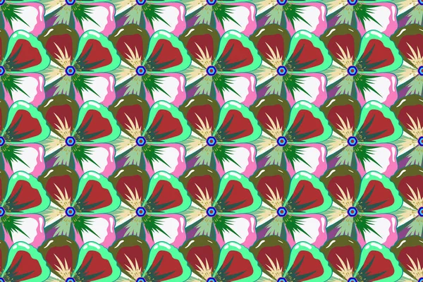 Sömlös Mönster Abstrat Blommor Rosa Gröna Och Röda Färger Vintagestil — Stockfoto