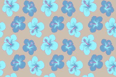 Bej arkaplan üzerinde suluboya etkisi olan tropikal çiçeklerin (hibiscus).