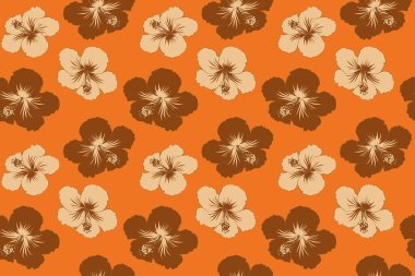 Aloha Hawai gömleği, kahverengi arka planda pürüzsüz Hibiscus deseni..