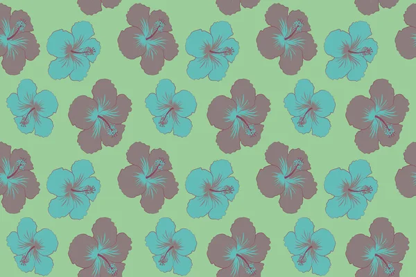 Vintage Nahtlose Tropische Hibiskusblüten Muster Auf Grünem Hintergrund Zwei Farben — Stockfoto
