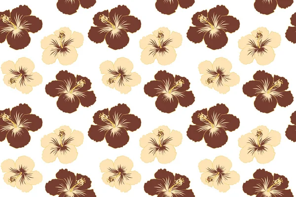 Beige Brown Tropical Flowers Hibiscus Leaves Hibiscus Buds Seamless Floral — Stock Photo, Image