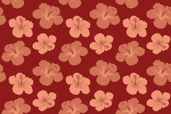 Hibiscus Fiori Boccioli Retro Illustrazione Sfondo Rosso — Foto Stock