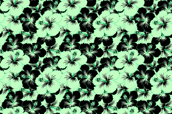 Seamless Pattern Stylized Floral Motif Flowers Hole Spots Doodles Hibiscus — Stock Photo, Image