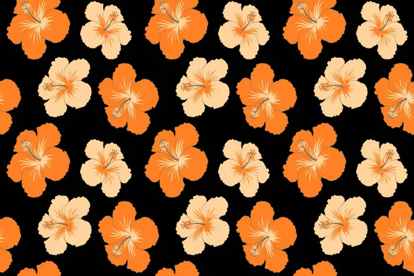 Bright Hawaiian Seamless Pattern Tropical Hibiscus Flowers Black Background Beige — Stock Photo, Image