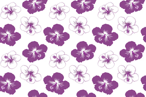 Алоха Гавайская Рубашка Бесшовный Узор Гибискус Фиолетовых Тонах Белом Фоне — стоковое фото